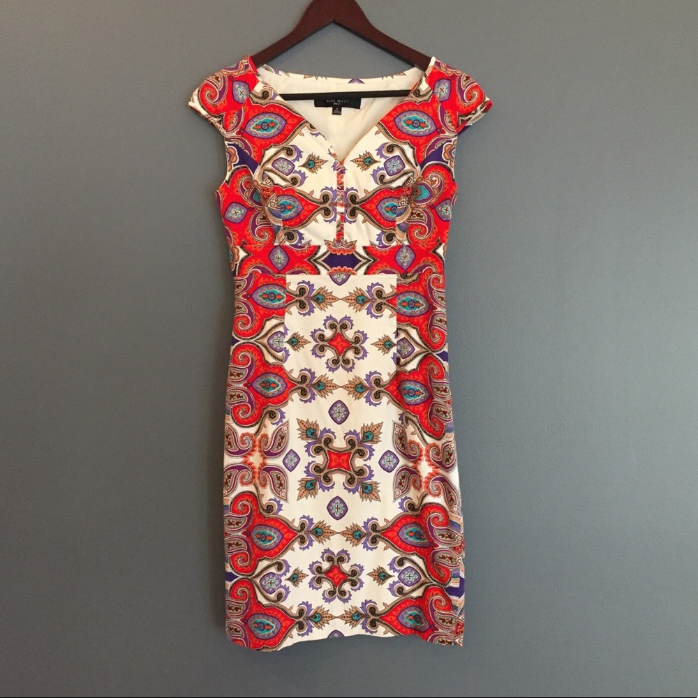 Nine West ⏰midi colorful tailored dress